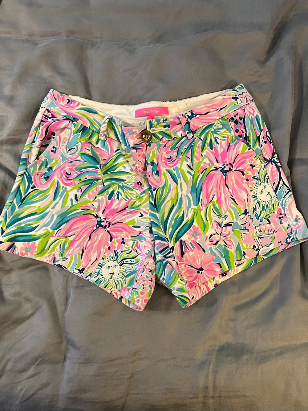 Lilly Pulitzer Multi-Color Pink Tropical Print High-Waist Shorts